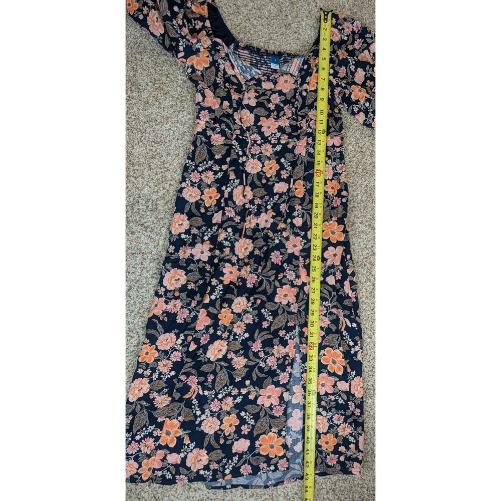 Old Navy Puff-Sleeve Floral-Print Pintucked Smocked Midi Swing Dress Size Small - Picture 11 of 13